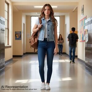 VTG Levi's Denim Vest Junior L (Women XS/S) Stone Wash Blue Streetwear Retro Y2K